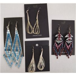 4 Native American Long Dangle Pierced Earings