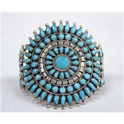 Zuni Silver Turquoise Cluster Bracelet - J Weekoty