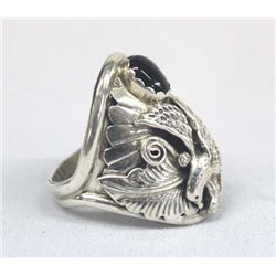 Navajo Sterling Onyx Eagle Ring, Size 10.75