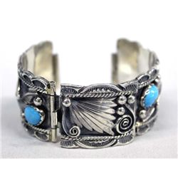Navajo Silver Turquoise Watch Band by O. Alexius