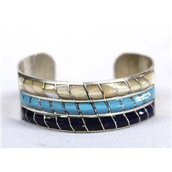 Zuni Sterling Channel Inlay Bracelet by D. Chavez