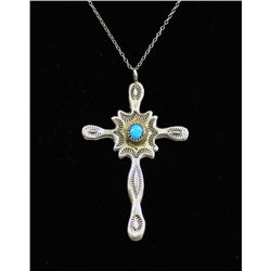 Navajo Sterling Turquoise Cross Pendant Necklace