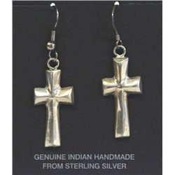 Navajo Sand Cast Sterling Silver Cross Earrings