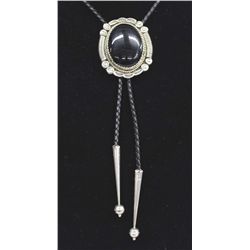 Elegant Navajo Sterling Onyx Bolo Tie