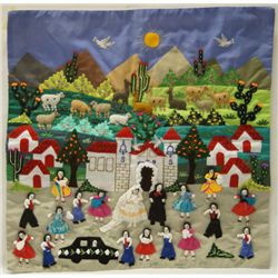 Peruvian Arpillera Folk Art Cloth Wedding Scene