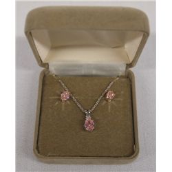 Sterling Silver and Pink CZ Necklace and Earrings