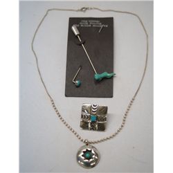 Navajo Sterling Stick Pins, Necklace & Bolo Slide
