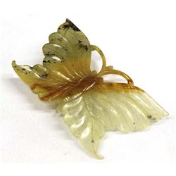 Hand Carved Jadeite Green Brown Butterfly Carving