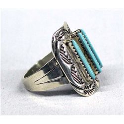Zuni Sterling Silver Bisbee Turquoise Ring Sz 11