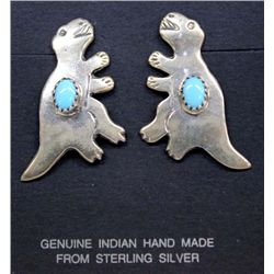 Unique Navajo Silver Turquoise Dinosaur Earrings
