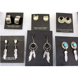 6 pr Navajo Sterling Pierced Earrings on Cards