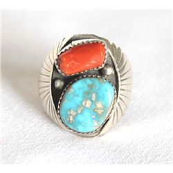 Navajo Silver Turquoise Ring, Size 12.5 by A.Largo