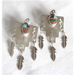 Navajo Sterling Multi Stone Inlay Earrings