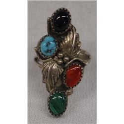 Vintage Navajo Sterling Multi Stone Ring, Size8.25