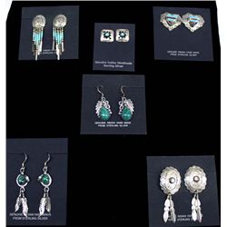 6 Pr Navajo Sterling Earrings, Some Turquoise