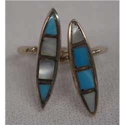 2 Vintage Zuni Sterling Turquoise Rings, Size 4