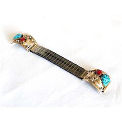Navajo Sterling Turquoise Coral Watch Band - E Jim