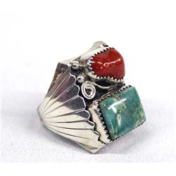 Navajo Silver Turquoise Ring by Largo, Size 10.5