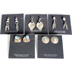 5 Navajo Sterling Earrings, Various Stones