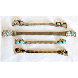 4 Navajo Sterling Watch Bands, Various Stones
