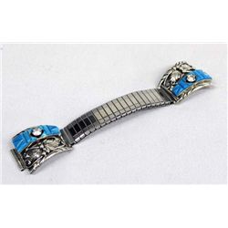 Navajo Sterling Turquoise CZ Watch Band