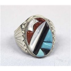 Zuni Sterling Inlay Ring, Size 12.5 by Terraza
