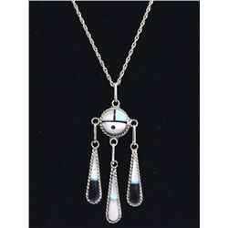Zuni Silver Stone to Stone Inlay Pendant Necklace