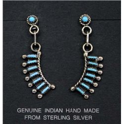 Zuni Sterling Turquoise Needlepoint Earrings