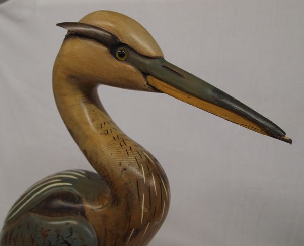 Carved Wooden Heron Sculpture by Taber & Kyle