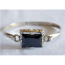 Taxco Sterling Silver Obsidian Hinged Bracelet