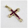 Image 1 : 14K Solid Gold, Ruby, and Diamond Cross Pendant