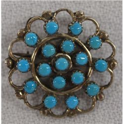 Zuni Sterling Silver Bisbee Turquoise Pin