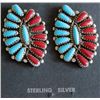 Image 1 : Zuni Sterling Silver Turquoise & Coral Earrings