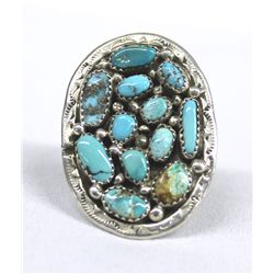 Dynamic Navajo Silver Turquoise Ring - Livingston