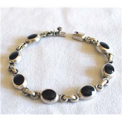 Taxco Sterling Silver Onyx Link Bracelet