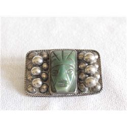 Vintage Taxco Jade Sterling Silver Pin