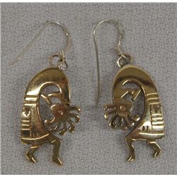 Navajo 14Kt Gold on Sterling Kokopelli Earrings