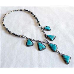 Old Pawn Navajo Sterling Bisbee Turquoise Necklace