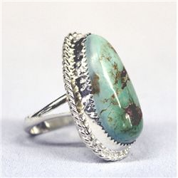 Navajo Sterling Pilot Mt. Turquoise Ring, Size 8