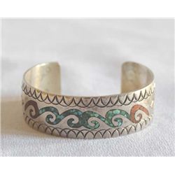 1970's Navajo Sterling Chip Inlay Bracelet - Begay