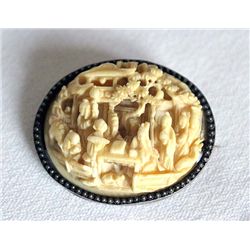 Antique Japanese Ivory Brooch - Elder's Meeting