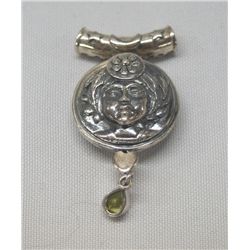 Estate Peridot Pendant w/ Repousse Ladies Face
