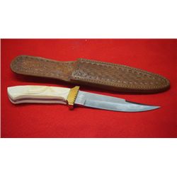 Contemporary Carved Ivory Handled Knife by E. Mann