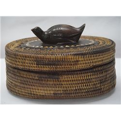 Indonesian Carved Woven Bird Lidded Basket
