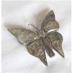 Vintage Mexican Silver Abalone Butterfly Pin
