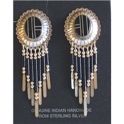 Native American Silver Onyx Concho Dangle Earrings