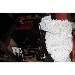 BOX W/ LEATHER FRAMED MIRROR, CUTLERY SET IN BLACK