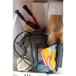 WHITE BIN W/ JIG SAW, BOLT CUTTERS, BELT SANDER,