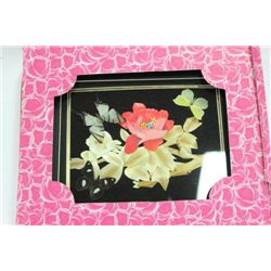 FRAMED BUTTERFLY IN WOOD INLAY DISPLAY