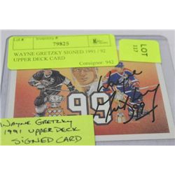 WAYNE GRETZKY SIGNED 1991 / 92 UPPER DECK CARD